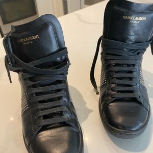 Yves St Laurent YSL women’s black combat boots